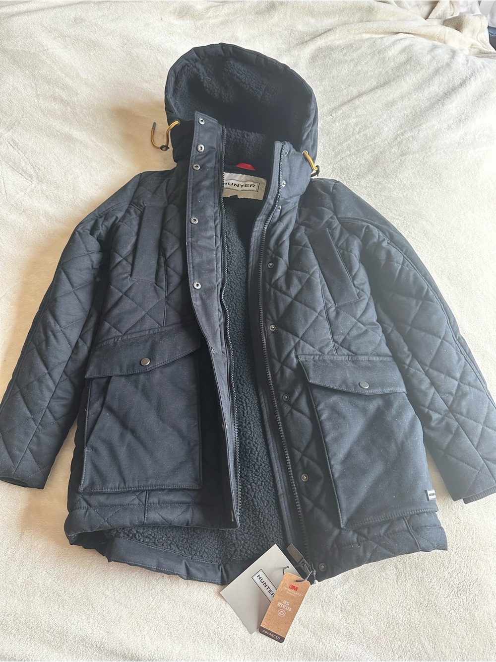 Hunter women’s Black Quilted Hooded Puffer Jacket